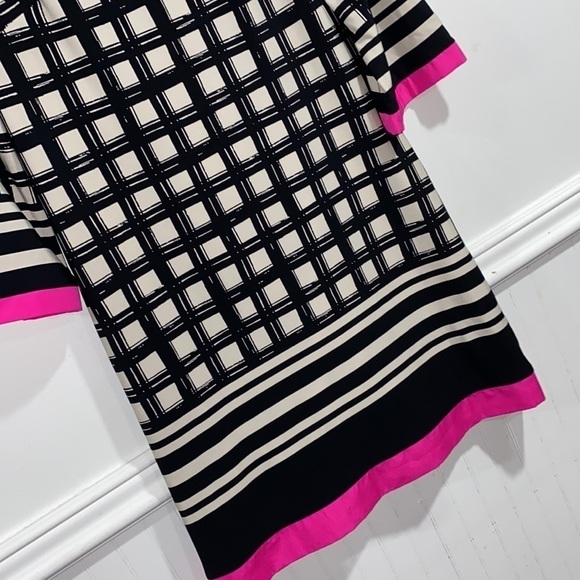 Eliza J dress windowpane print black tan hot pink exposed back zipper size 6 - Picture 3 of 7